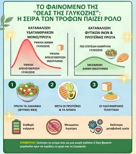 Η σειρά των γευμάτων έχει σημαντικό αντίκτυπο στα επίπεδα γλυκόζης και ινσουλίνης μετά το γεύμα